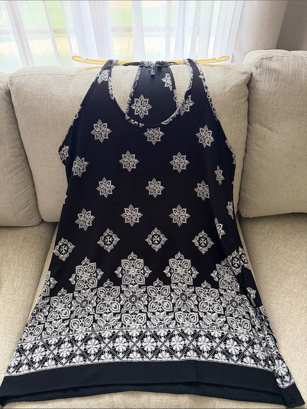 Black Tank Dress with White Floral Border Print